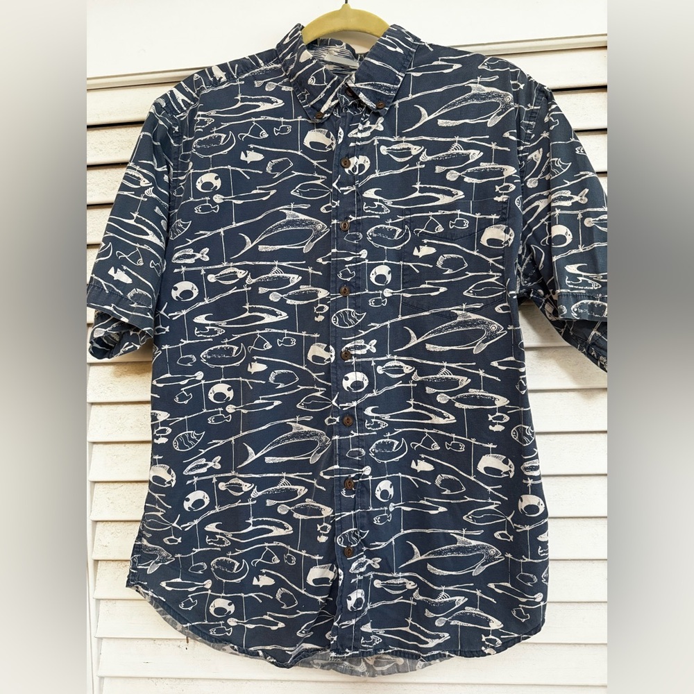 Reyn Spooner Nautical Blue and White Casual Shirt L